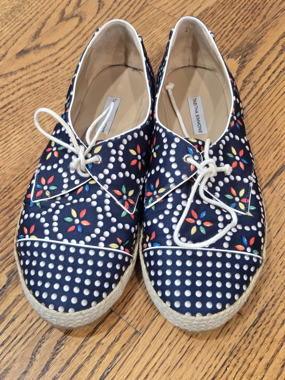 Tabitha Simmons Navy Floral Dot Espadrille Oxfords - Size 39